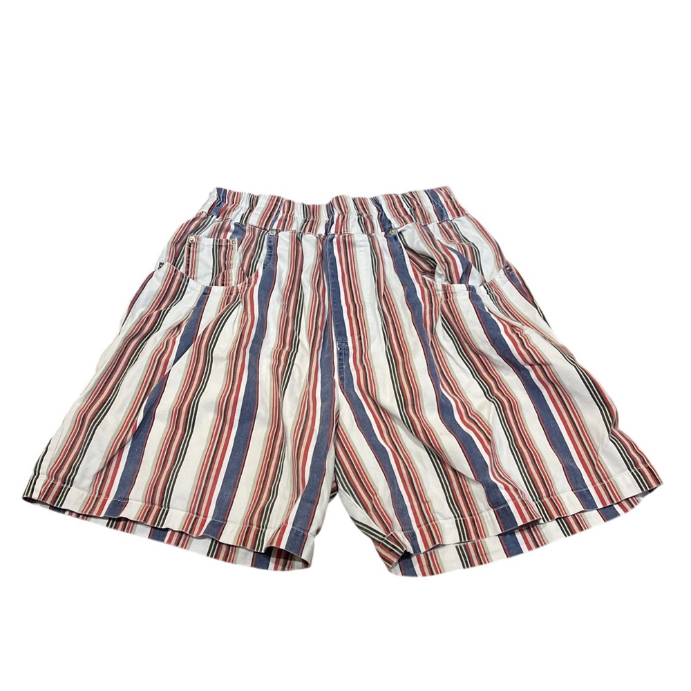 Vintage 80s‎ Large No Boundaries Striped Red Blue Shorts- Preppy Y2K Mom Jeans